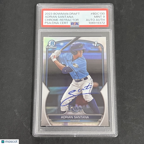 2023 Bowman Draft #BDC130 Adrian Santana Chrome Refractor signed card PSA 9 Auto