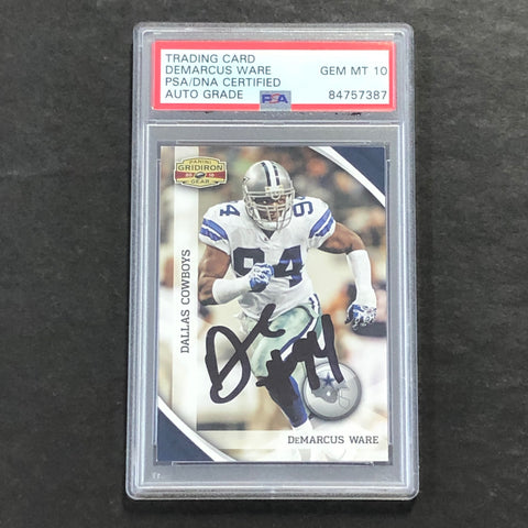 2010 Panini Gridiron Gear #37 DeMarcus Ware Signed Card PSA AUTO 10 Slabbed Cowboys