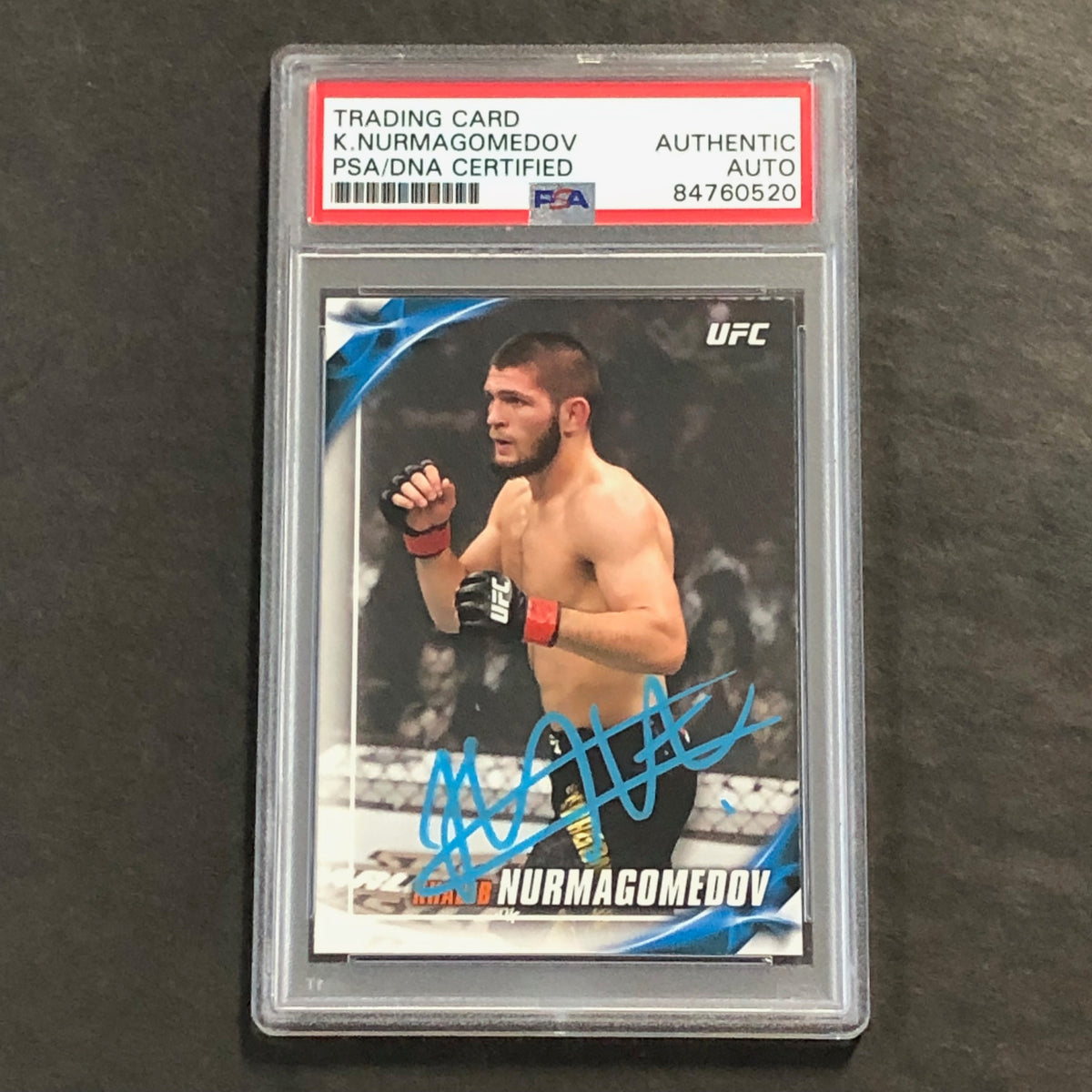 2019 UFC Topps #100 Khabib Nurmagomedov Signed Card AUTO PSA