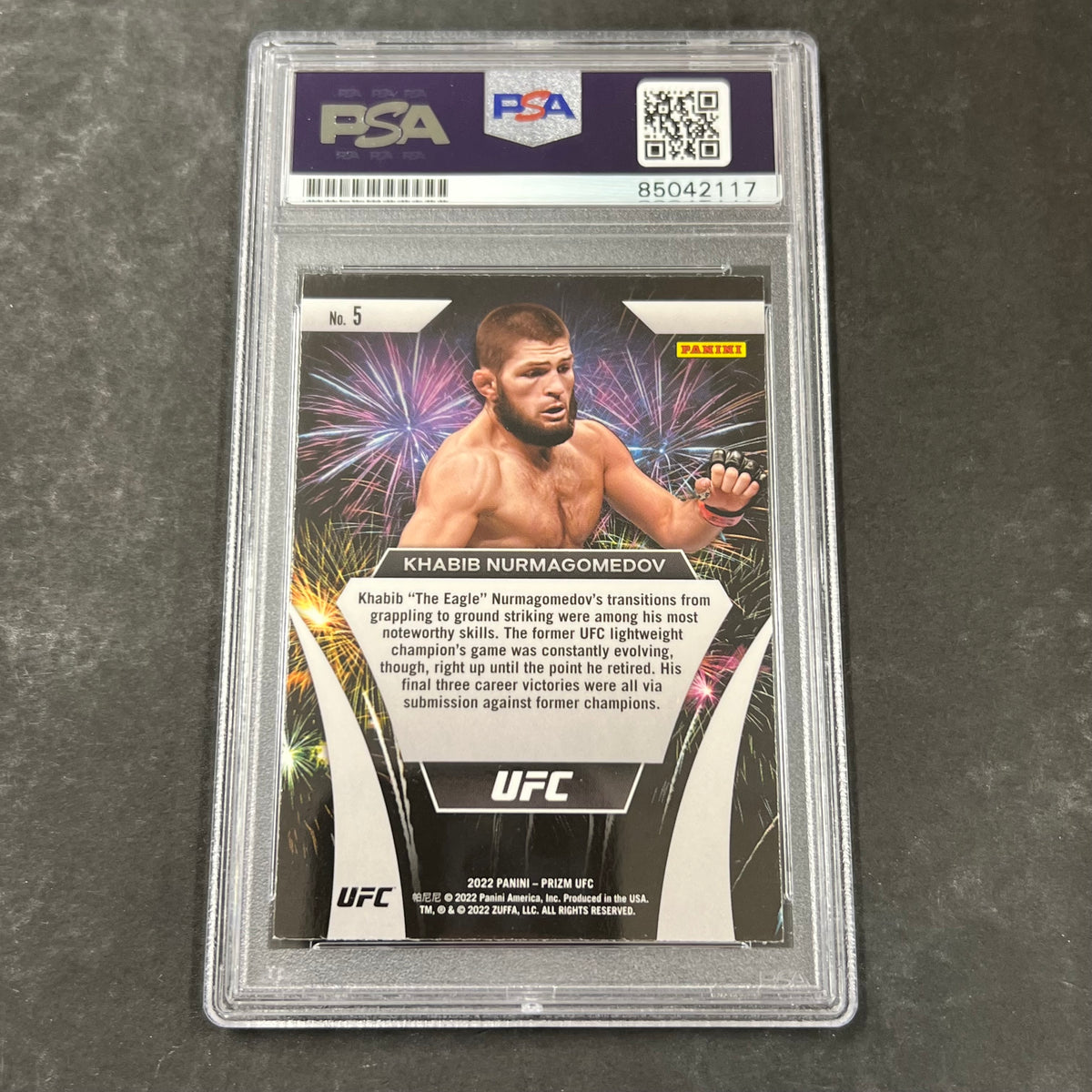 2022 Prizm UFC#5 Khabib Nurmagomedov Signed Card PSA Slabbed