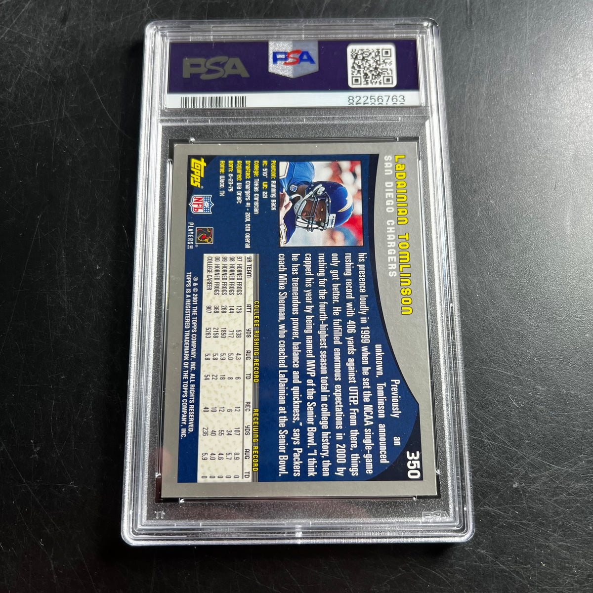 2001 Topps #350 card signed by LaDainian Tomlinson PSA/DNA