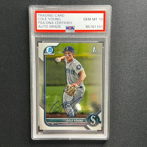 2022 Bowman Draft Chrome #BDC112 Cole Young Signed Card PSA Auto 10 Slabbed Mariners