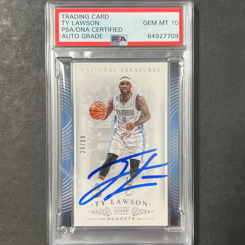 2014-15 Panini National Treasures #53 Ty Lawson Signed Card AUTO 10 PSA Slabbed Nuggets