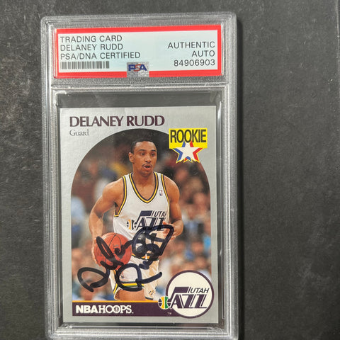 1990-91 NBA Hoops #293 Delaney Rudd Signed Card AUTO PSA Slabbed Jazz