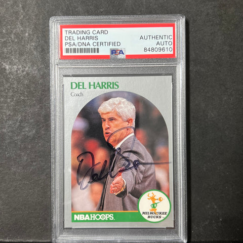 1990 NBA Hoops #319 Del Harris Signed Card AUTO PSA Slabbed Bucks