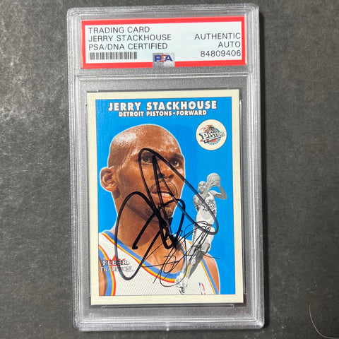 2000-01 Fleer #33 Jerry Stackhouse Signed Card AUTO PSA Slabbed Pistons