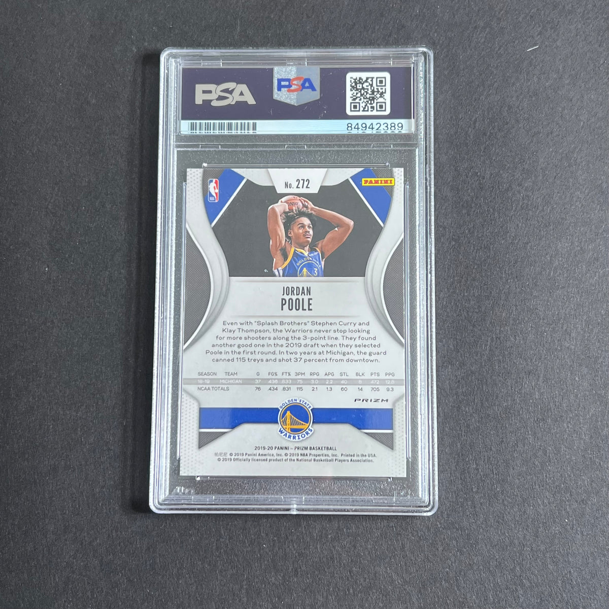 2019 Panini Prizm Silver #272 Jordan Poole Signed Rookie Card PSA