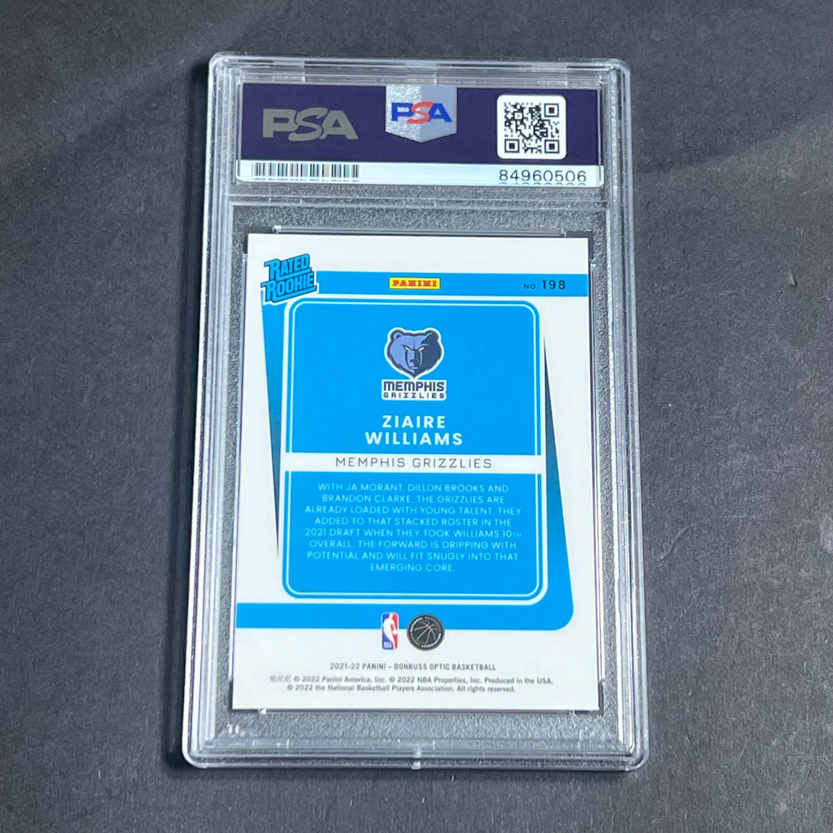 2021-22 Panini Donruss #198 Ziaire Williams Signed Card AUTO PSA 