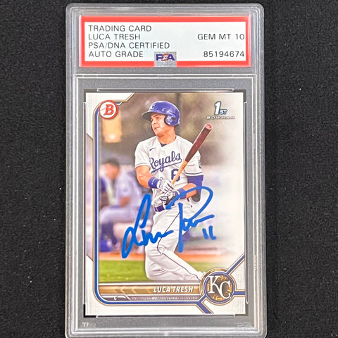 2022 Topps Bowman #BP-136 Luca Tresh Signed Card PSA AUTO 10 Slabbed Royals