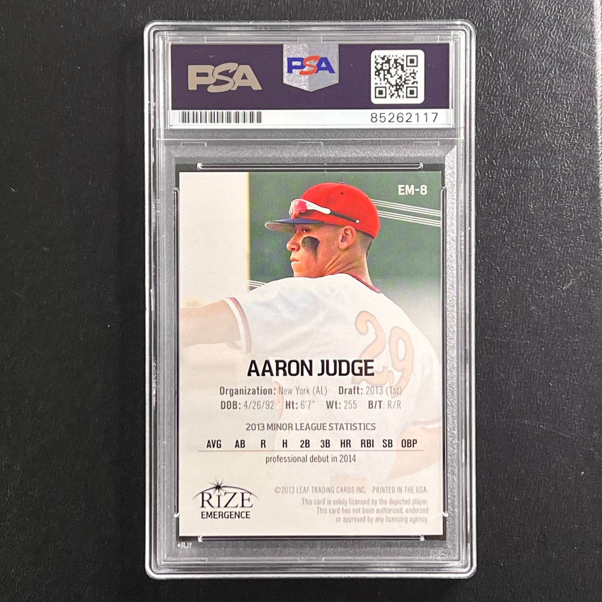 2013 Leaf Emergence Rize #EM-8 AARON JUDGE Signed Card PSA Slabbed
