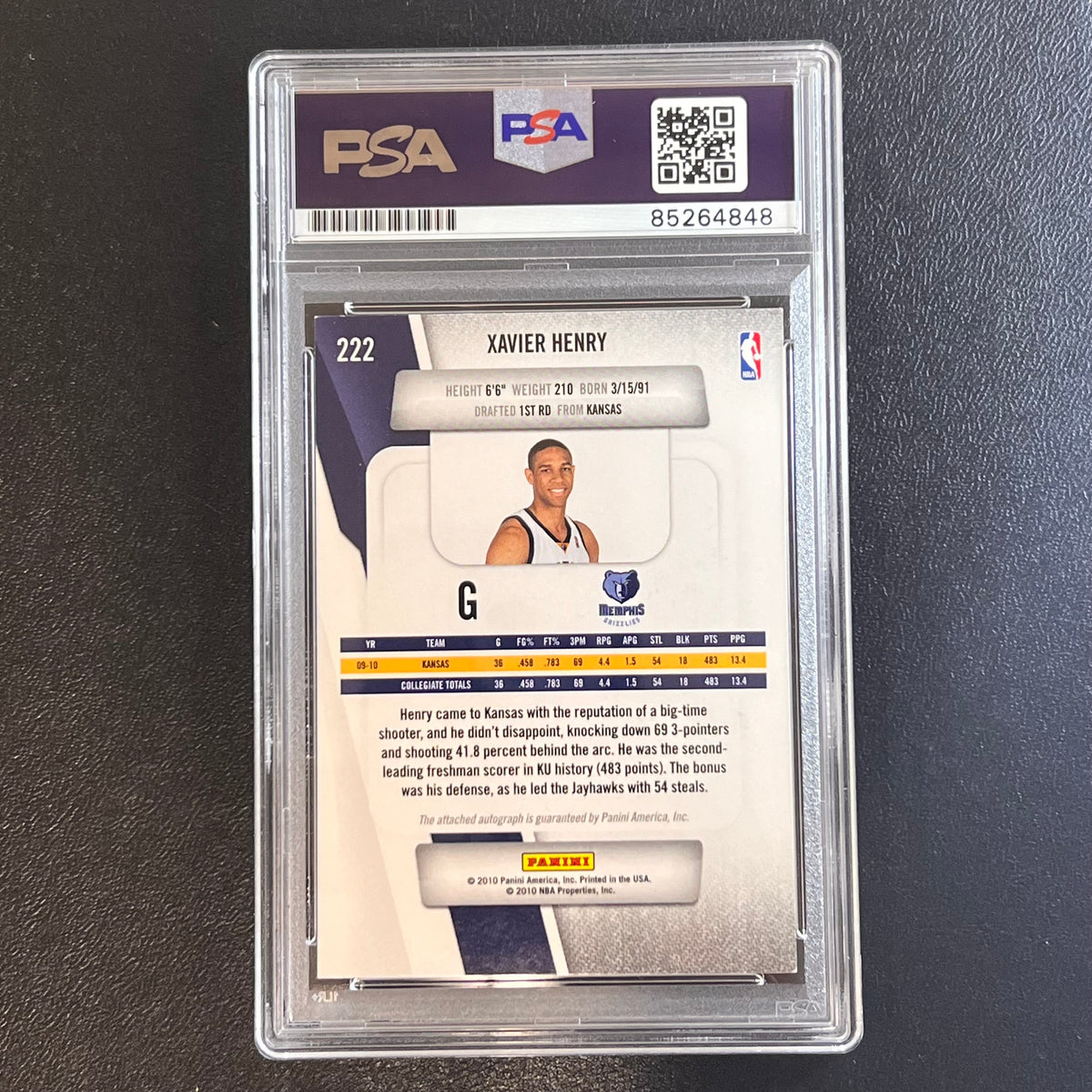 2010-11 Panini Prestige #222 Xavier Henry Signed Card AUTO PSA