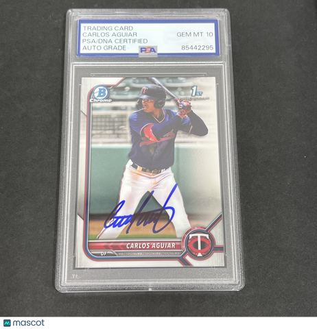 2022 Bowman Chrome Prospects #BCP-1 Carlos Aguiar signed card PSA Auto 10