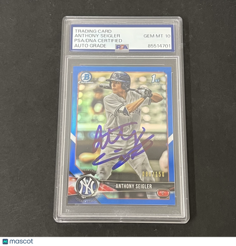 2018 Bowman Draft Blue Rfr #BDC-65 Anthony Seigler 86/150 signed card PSA 10