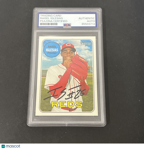 2018 Topps Heritage #280 Raisel Iglesias signed card PSA