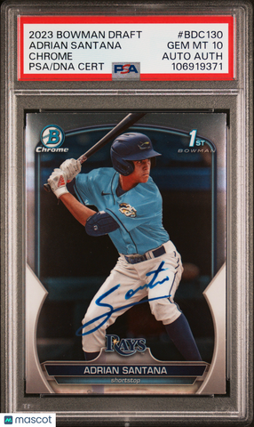 2023 Bowman Draft #BDC130 Adrian Santana Chrome signed card PSA 10 Auto A Rays