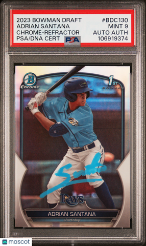 2023 Bowman Draft #BDC130 Adrian Santana Chrome Refr signed card PSA 9 Auto A