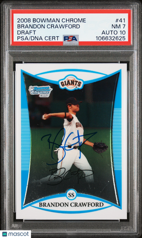 2008 Bowman Chrome Draft #41 Brandon Crawford signed card PSA 7 Auto 10