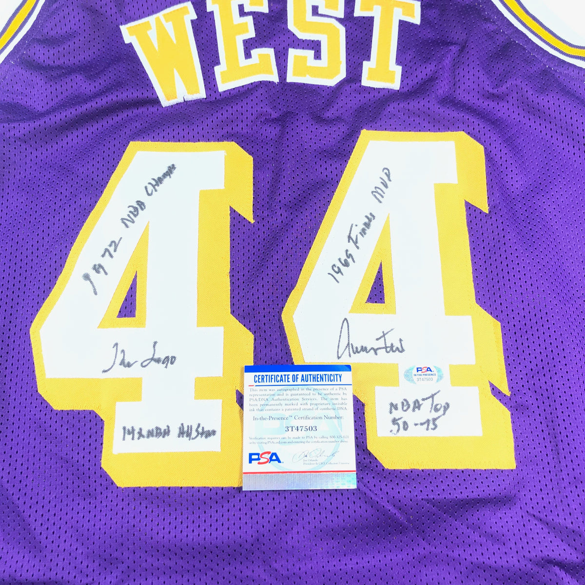 Jerry West Autographed Los Angeles Lakers Jersey with Inscription