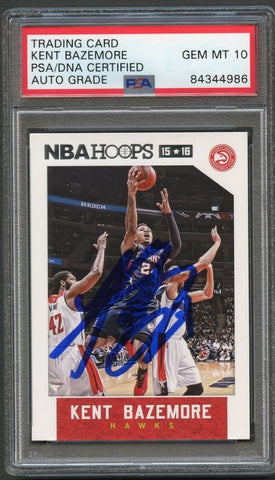 2015-16 NBA Hoops #72 Kent Bazemore Signed Card AUTO 10 PSA Slabbed Hawks