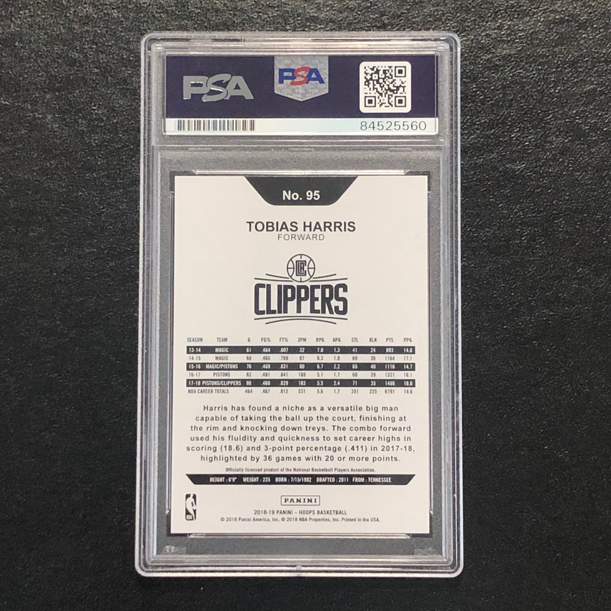 2018-19 NBA HOOPS #95 Tobias Harris Signed Card AUTO PSA Slabbed