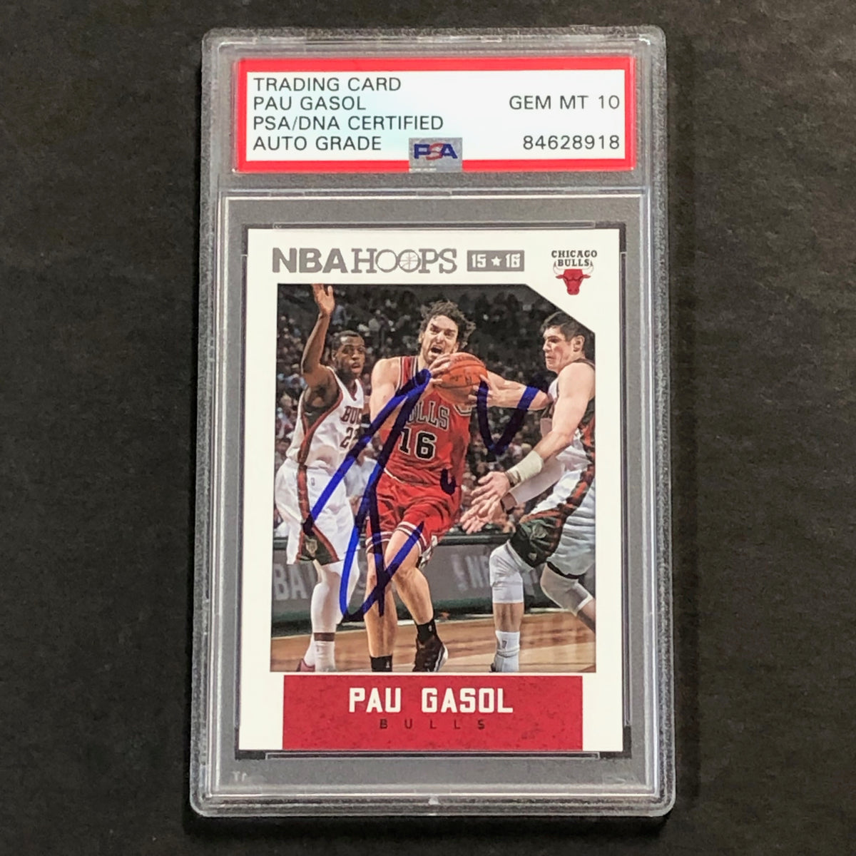 2015-16 NBA Hoops #216 Pau Gasol Signed Card AUTO 10 PSA Slabbed 