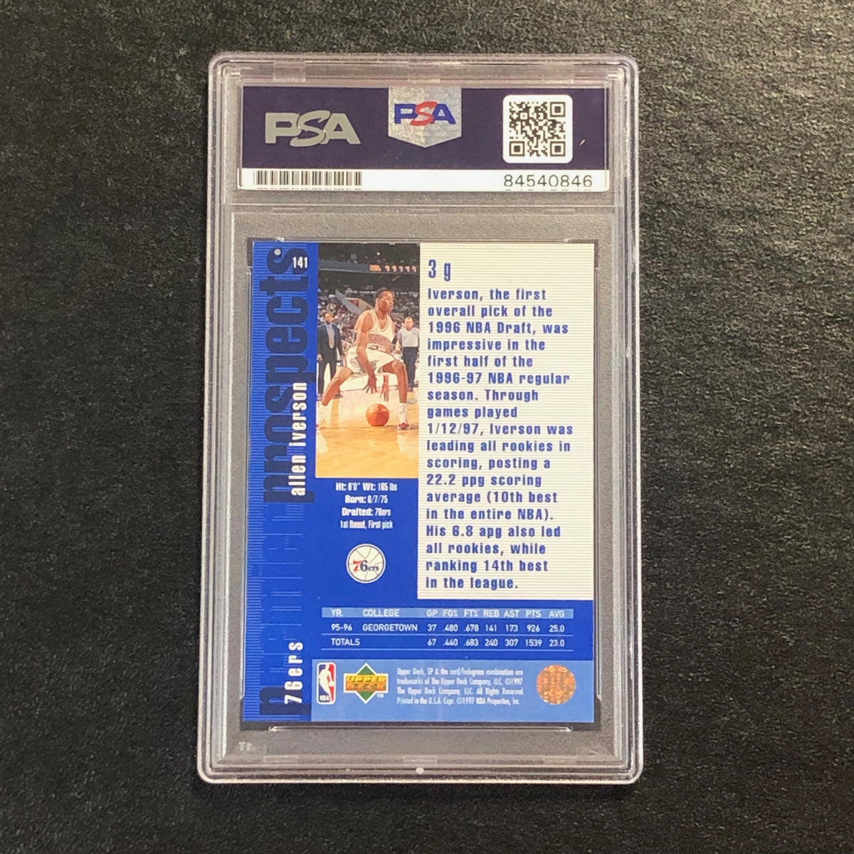 1996 SP Premier Prospects #141 Allen Iverson Signed Card AUTO PSA 