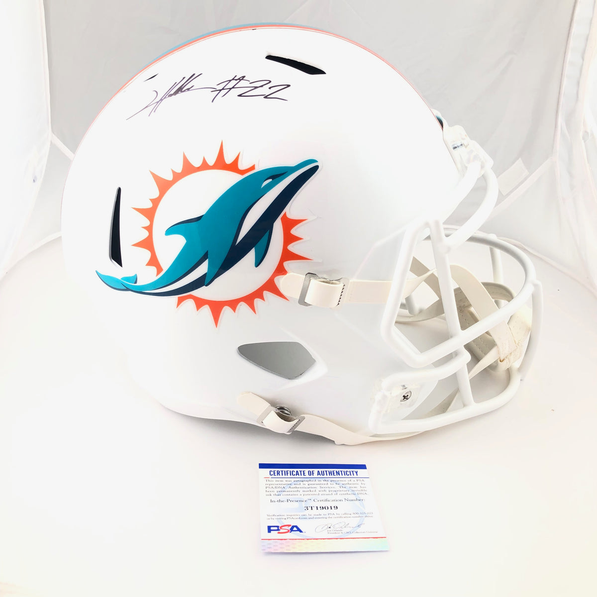 Miami Dolphins' Jevon Holland helmet decal is seen before an NFL