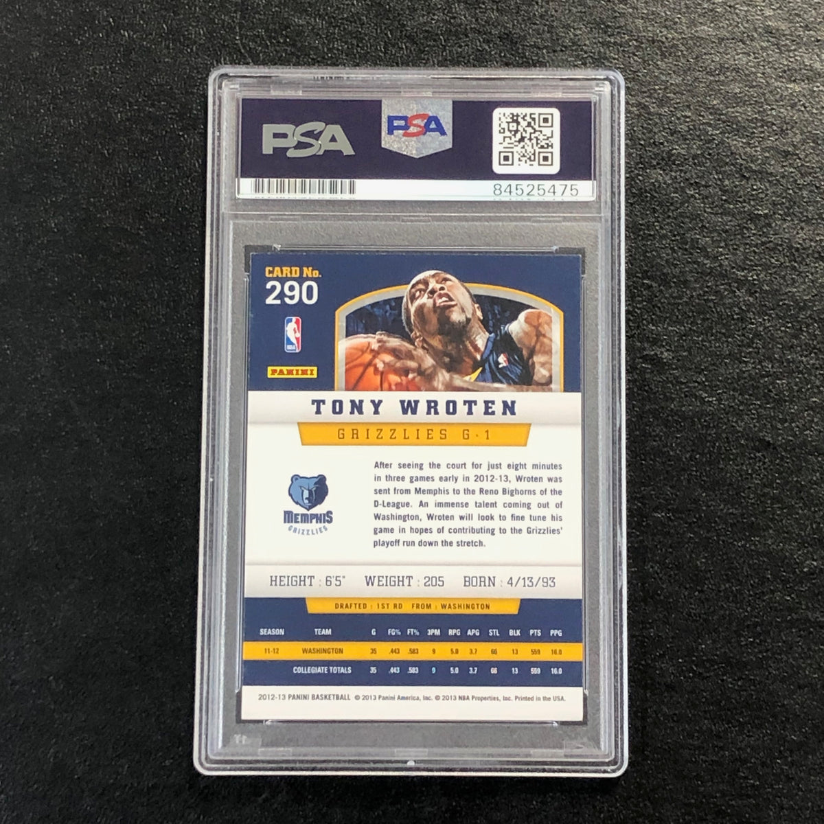 2012-13 Panini Basketball #290 Tony Wroten Signed Card AUTO 10 PSA