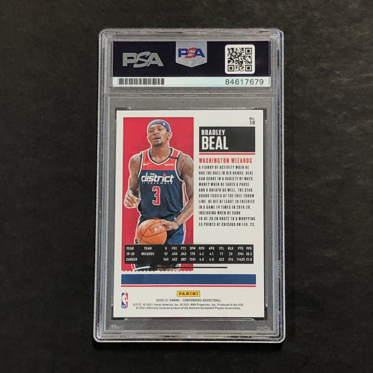 2020-21 Panini Contenders #18 Bradley Beal Signed Card AUTO 10 PSA