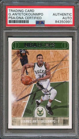 2017 NBA HOOPS #9 Giannis Antetokounmpo Signed Card AUTO PSA Slabbed