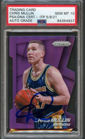 2014-15 Prizm Purple Die-Cut #244 Chris Mullin Signed Card AUTO Grade 10 PSA Slabbed Warriors