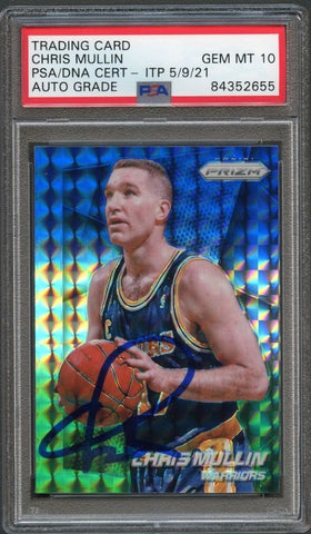 2014-15 Prizm Blue and Green Mosaic #244 Chris Mullin Signed Card AUTO Grade 10 PSA Slabbed Warriors