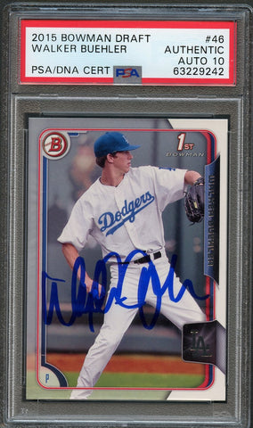 2015 Bowman Draft #46 Walker Buehler Signed Card PSA Slabbed Auto Grade 10 Dodgers