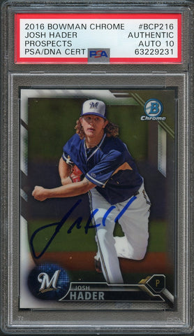 2016 Bowman Chrome Prospects #BCP216 Josh Hader Signed Card PSA Slabbed Auto Grade 10 Brewers
