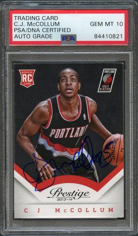 2013-14 Panini Prestige #170 CJ McCollum Signed Card AUTO 10 PSA Slabbed RC Blazers