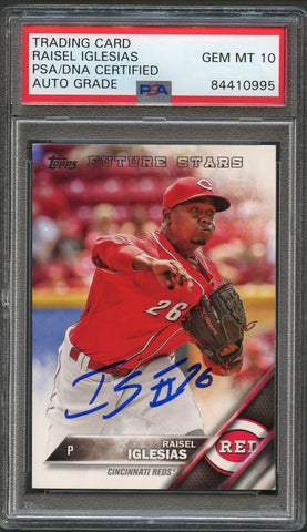 2016 Topps #585 Raisel Iglesias Signed Card PSA Slabbed Auto 10 Reds