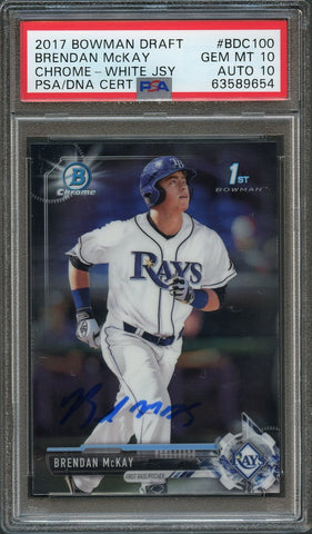 2017 BOWMAN CHROME #BDC100 BRENDAN MCKAY Signed Card PSA 10 Slabbed AUTO Grade 10 Rays
