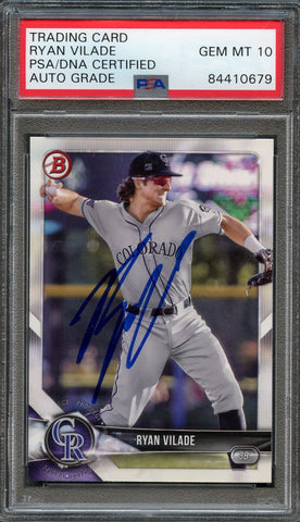 2018 Bowman #BP92 Ryan Vilade Signed Card PSA Slabbed Auto Grade 10 Rockies