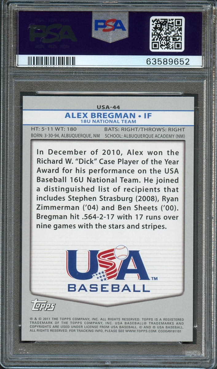 2011 Topps Usa Baseball Usa44 Alex Bregman Signed Card Psa 