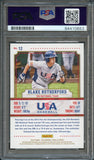 2015 PANINI STARS & STRIPES USA BASEBALL #12 BLAKE RUTHERFORD Signed Card PSA Slabbed Auto Grade 10 USA