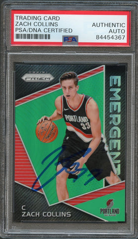 2017-18 Prizm Emergent Green #EM-ZAC Zach Collins Signed Rookie Card AUTO PSA Slabbed RC Blazers