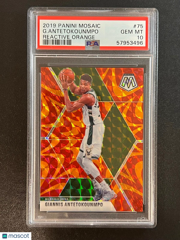 2019-20 Panini Mosaic #75 Giannis Antetokounmpo Reactive Orange PSA 10 Bucks