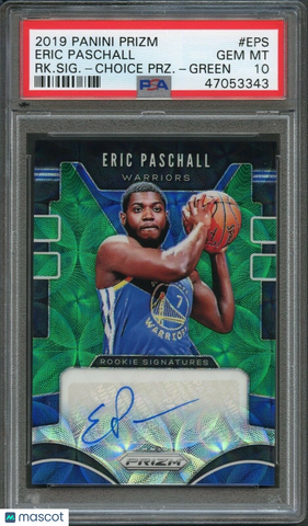 2019 Panini Prizm Rookie Sig Green#209 2/8 Eric Paschall Signed Card PSA 10