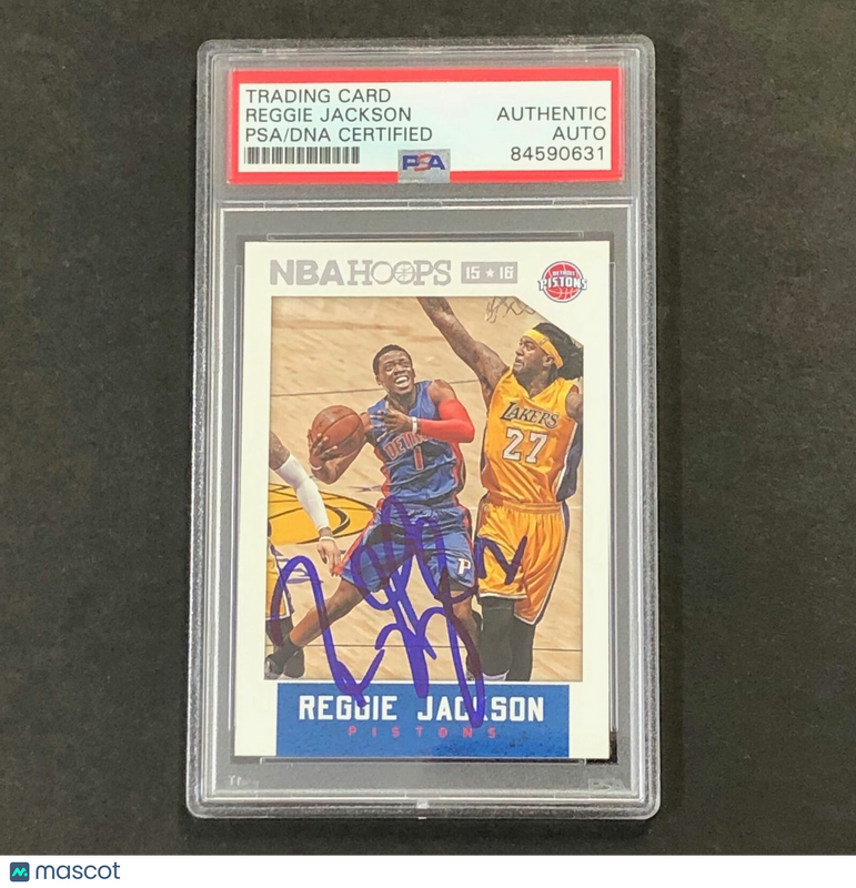 2015-16 NBA Hoops #58 Reggie Jackson Signed Card AUTO PSA Slabbed Pistons