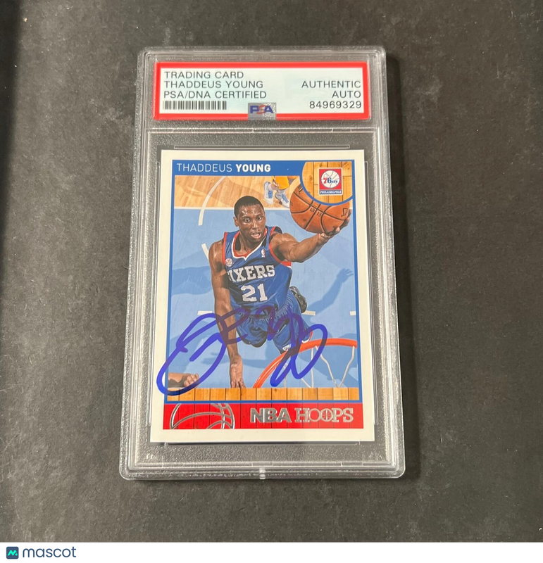 2013-14 NBA Hoops #16 Thaddeus Young Signed Card AUTO PSA Slabbed 76ers