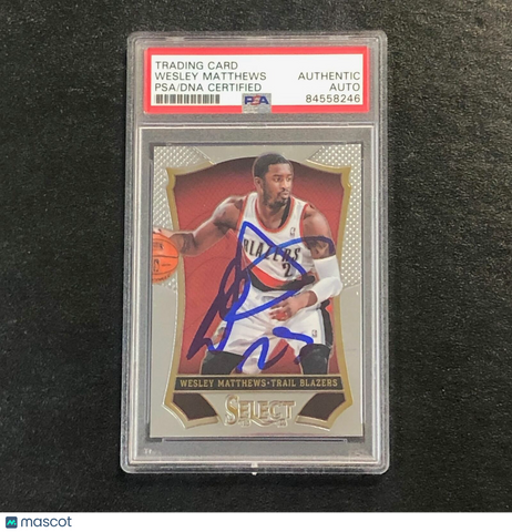 2013-14 Panini Select #100 Wesley Matthews Signed Card AUTO PSA Slabbed Trailbla