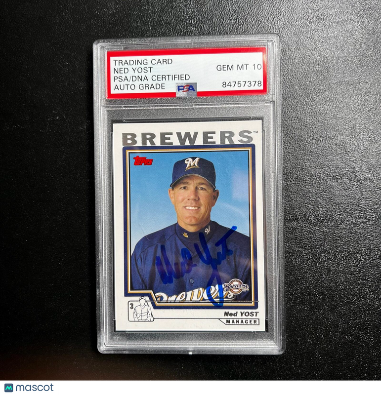 2003 Topps #282 Ned Yost Signed Card AUTO 10 PSA Slabbed Brewers