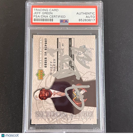 2007 Upper Deck Draft Edition #DN5 Jeff Green RC Signed Card AUTO PSA/DNA Slabbe