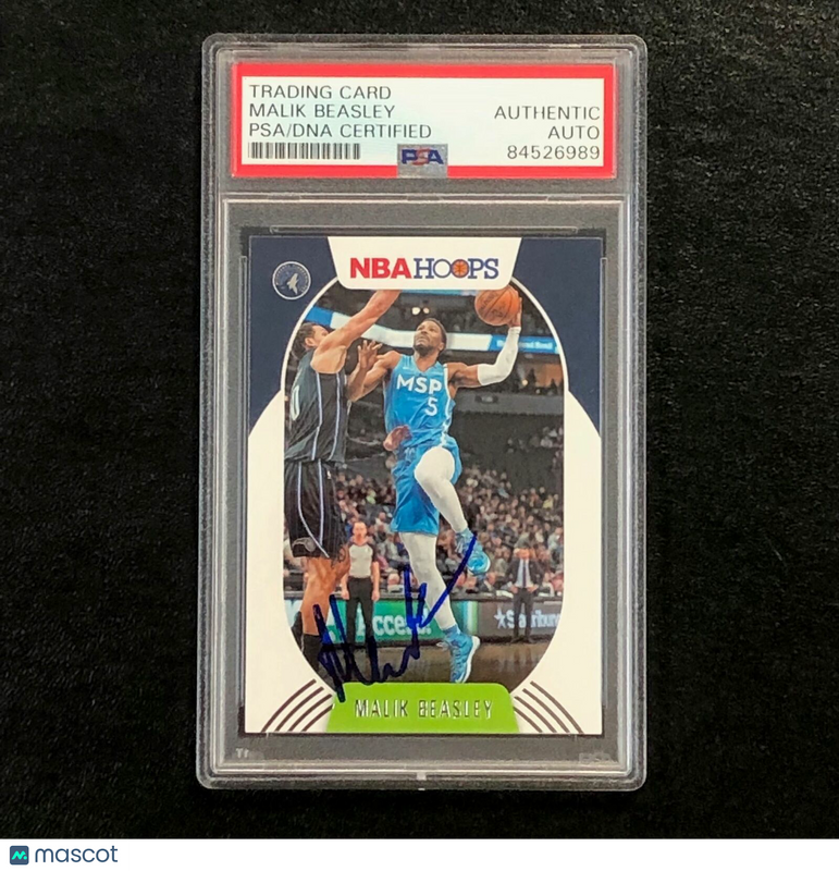 2020-21 NBA Hoops #14 Malik Beasley Signed Card AUTO PSA/DNA Slabbed Timberwolve