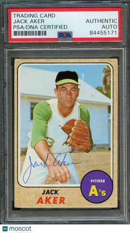1968 Topps #224 Jack Aker Signed Card PSA Slabbed Auto A's
